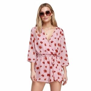 Lulus Delvy Blush Pink Floral Print Surplice Romper